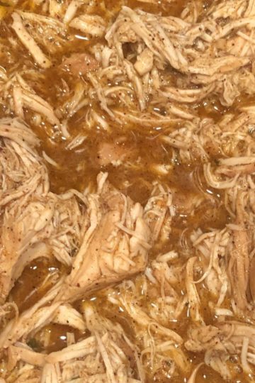 Clsoe up shot of Copycat Cafe Rio Slow Cooker Shredded Chicken