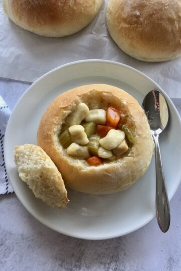 Easy Homemade Bread Bowls filled with soup