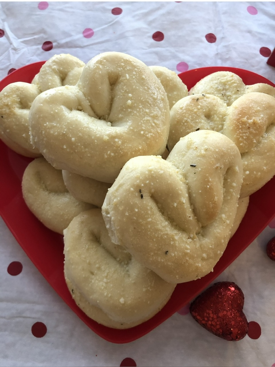 Plate of heart shapes breadsticks